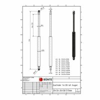 Sprężyna gazowa Typ 14/28, dł. 570 mm, skok 220 mm, oczko...