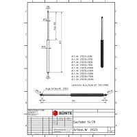 Sprężyna gazowa Typ 14/28 dł. 655 mm, skok 300 mm, gwint M8/M8, siła 250N