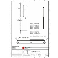 Sprężyna gazowa Typ 14/28 dł. 655 mm, skok 300 mm, gwint M8/M8, siła 2000N