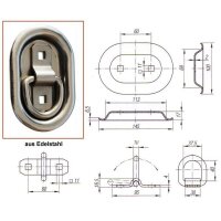 Uchwyt podłogowy wpuszczany do mocowania pas&oacute;w ładunku, owalny, 800 kg, stal nierdzewna