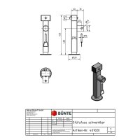 B&Uuml;NTE noga podporowa obrotowa, kwadrat 60 x 535 mm dopuszczalny nacisk 1350 kg