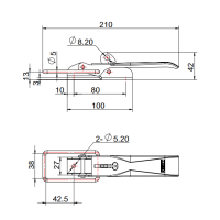 Zaczep burty przyczepy 38 x 210 x 42  mm typu ZB-01G