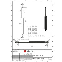 Sprężyna gazowa Typ 10/22 dł. 255 mm, skok 100 mm, gwint...